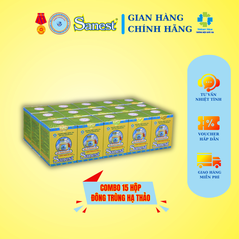 [Combo 15 lọ] Nước Yến sào Khánh Hòa Sanest Đông Trùng Hạ Thảo đóng lọ 70 ml
