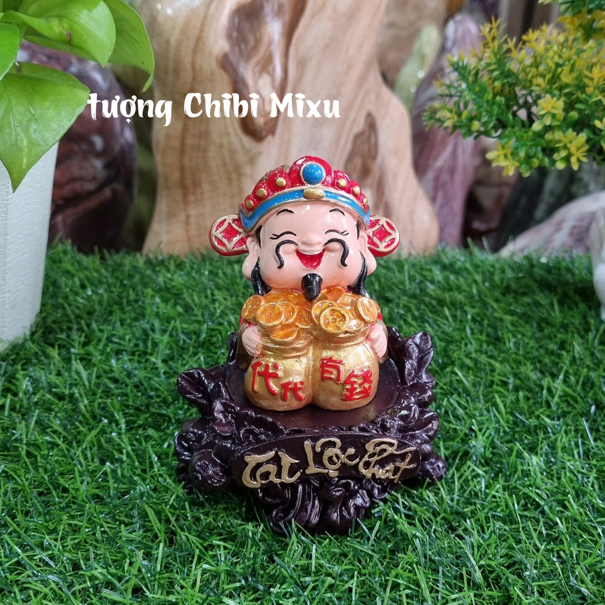 Tượng Thần Tài 7cm Tiền Đầy Túi kèm chân đế 1 ô Tài Lộc Phát