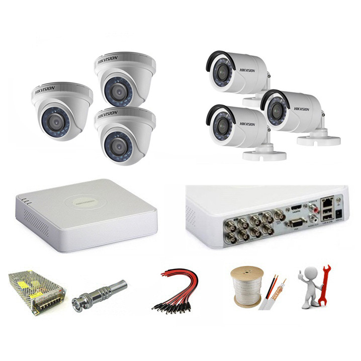 Trọn bộ 6 camera Hikvision 1.0 Megapixel kèm ổ cứng - Hàng chính hãng