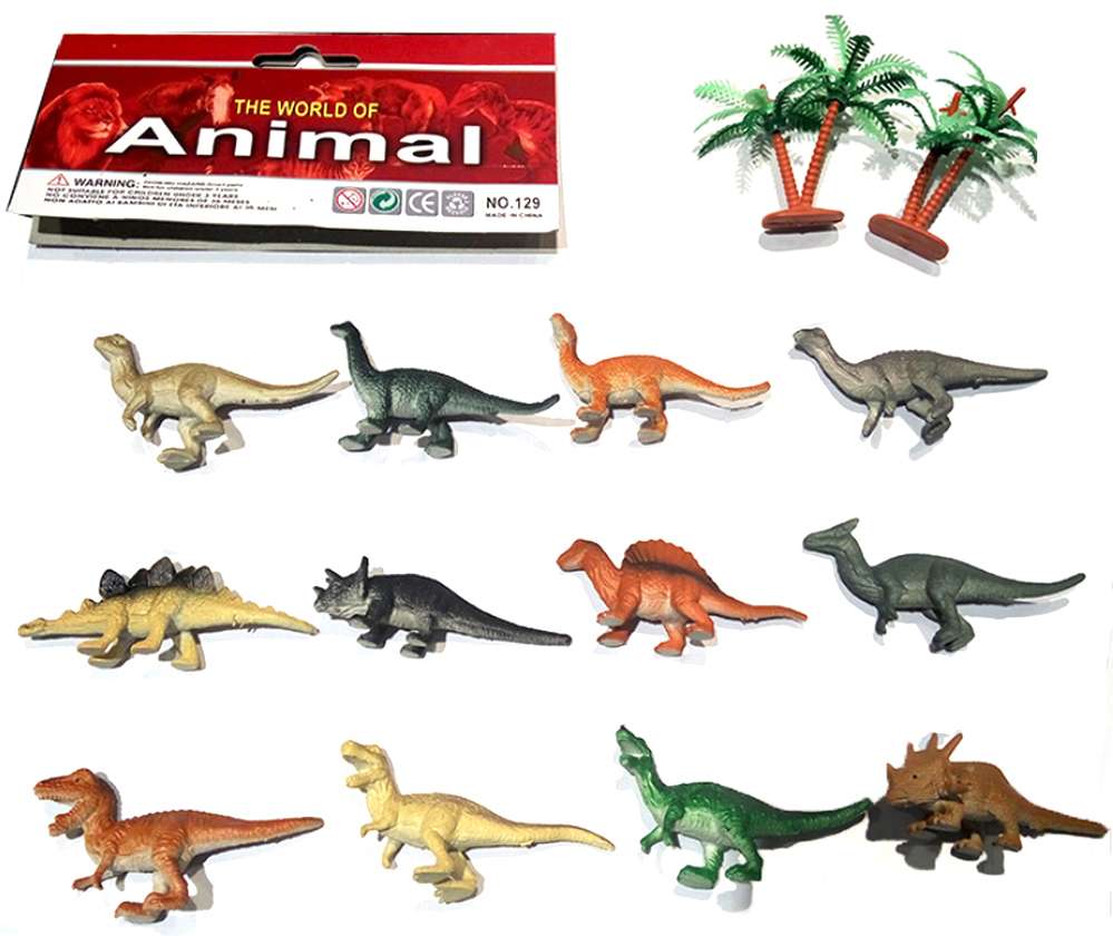 Bộ đồ chơi 12 mô hình khủng long mini Animal World 129 kèm cây trang trí (4x8 cm)