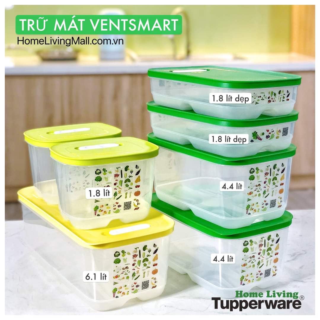 Bộ hộp trữ mát có nút hô hấp Ventsmart 7 Tupperware trữ mát thông minh làm từ nhựa nguyên sinh an toàn - Hàng chính hãng