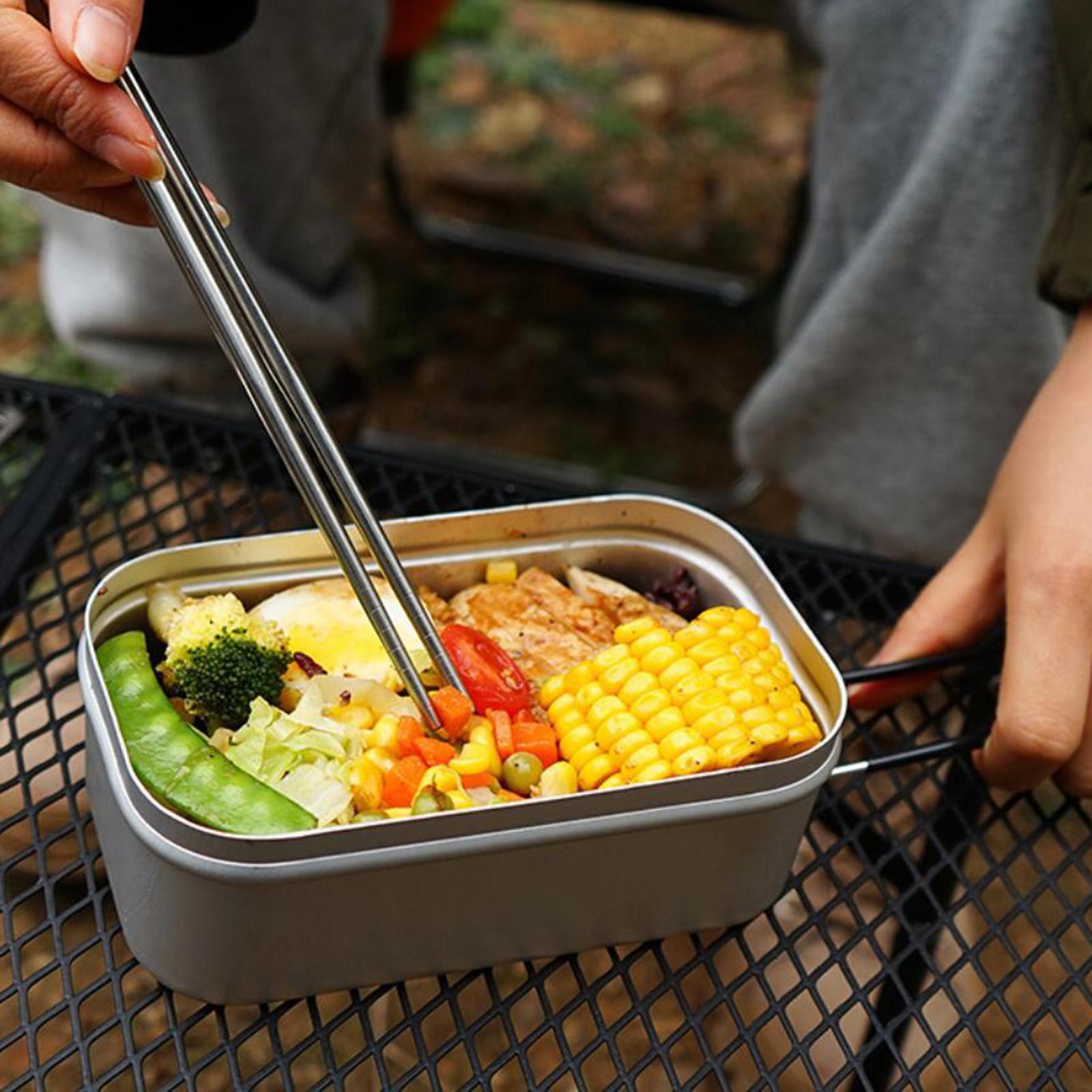 Bento Lunch Box Steaming Rack Foldable Handle Food Container Hiking Cookware