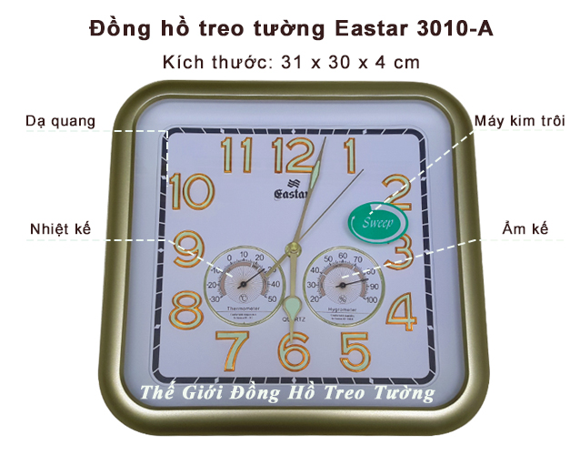 ĐỒNG HỒ KIM TRÔI SỐ NỔI 3D CÓ DẠ QUANG VÀ NHIỆT ẨM KẾ CƠ - VUÔNG MẶT TRẮNG