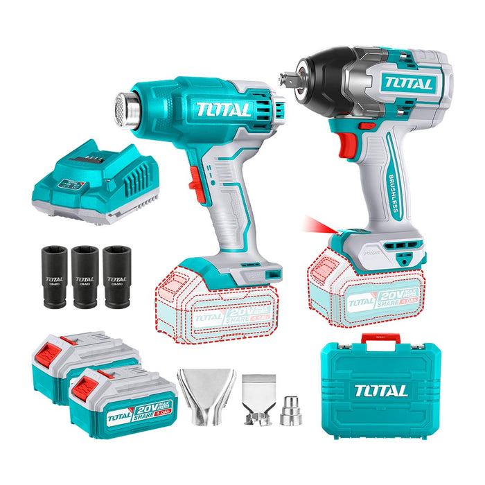 BỘ COMBO MÁY SIẾT BULOONG KHÔNG CHỔI THAN TIWLI2085 &amp; MÁY THỔI NHIỆTTBLI200 2 DÙNG PIN 20V TOTAL TOSLI240489 - HÀNG CHÍNH HÃNG