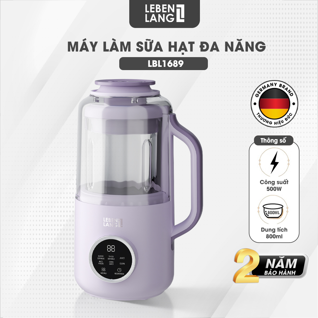 Máy làm sữa hạt đa năng Lebenlang LBL1689, 500W, 800ml, tiết kiệm thời gian, có hẹn giờ, bảo hành 2 năm - hàng chính hãng