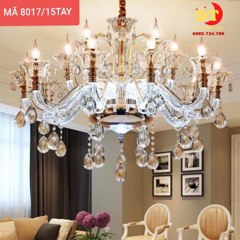 Đèn chùm phale nến DOTHANH LIGHT 8017, phòng khách 15 tay phát sáng phong cách tân cổ điển DCN
