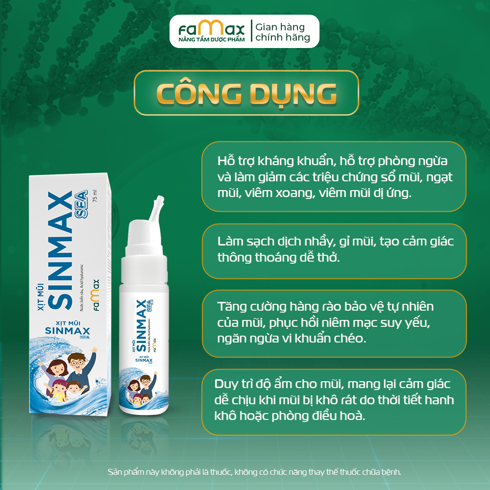 [FAMAX] Combo xịt mũi Sinmax Kid + Sinmax Sea - Hỗ trợ giảm sổ mũi, nghẹt mũi, chảy mũi