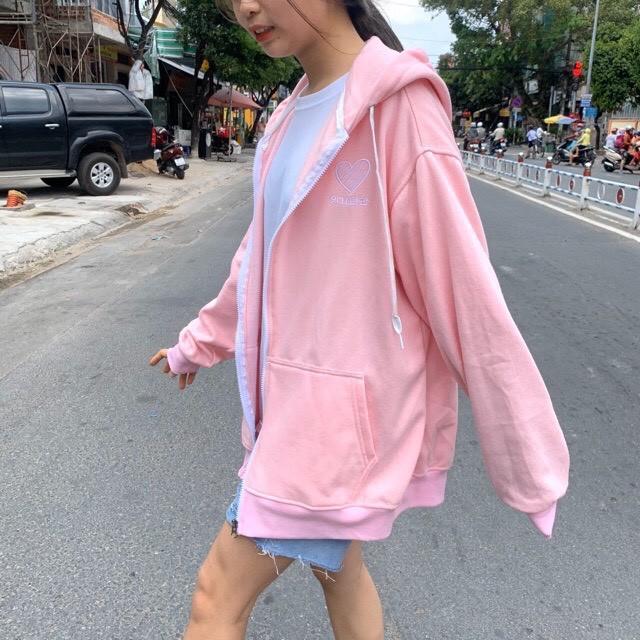 Áo HOODIE HEART DÂY KÉO UNISEX -THÊU TIM