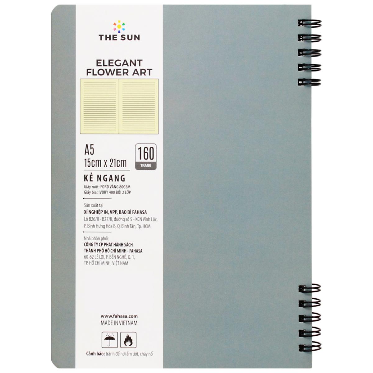 Sổ Lò Xo Elegant Flower Art A5 - Kẻ Ngang - 160 Trang 80gsm - The Sun 01