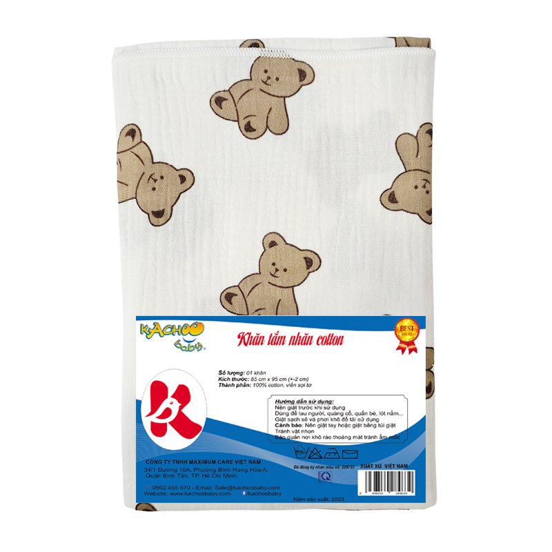 Khăn tắm nhăn cotton sợi Muslin cho bé tắm, quấn bé loại lớn kích thước thật 95 x 105 cm mềm mịn dày và thấm hút tốt