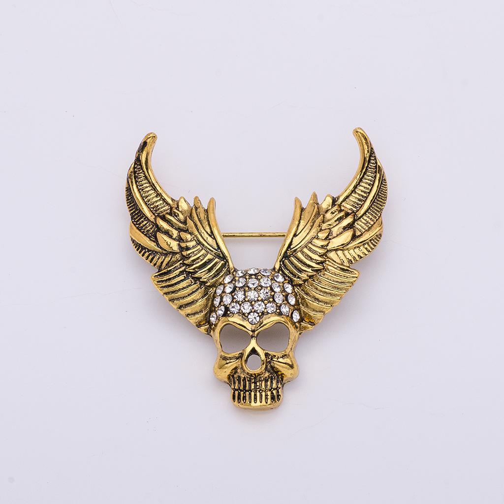 2X Fashion Style Angel Wings Skull Brooch Metal Plated Hollaween Jewelry Gold