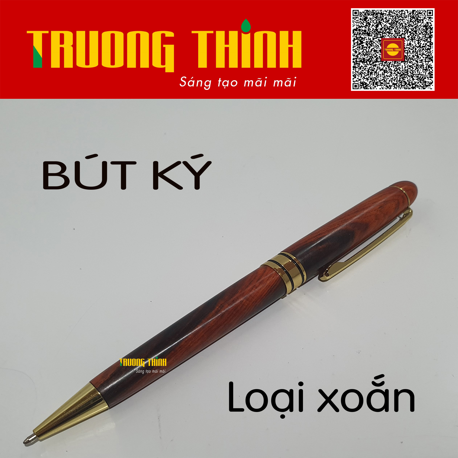 Bút Ký Gỗ Trắc Đỏ Đen Cao Cấp Chính Hãng Trường Thịnh Đẳng Cấp Doanh Nhân - Gắn Đồng Nguyên Khối . Loại Xoắn 15 cm