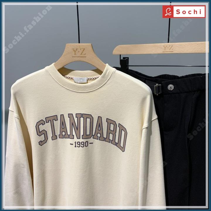 Áo thu đông tay dài nam, áo sweater cổ tròn mềm mịn cá tính in Standard mã SW.621