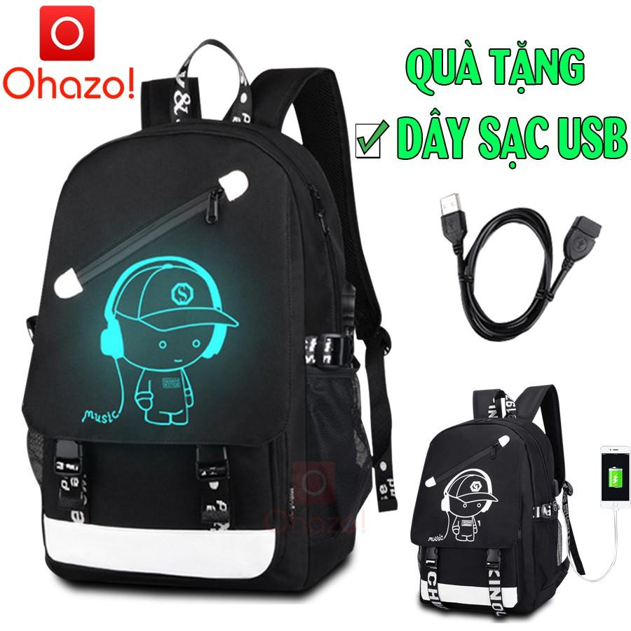 Balo thời trang phát sáng dạ quang Ohazo! họa tiết Boy Music cá tính + Tặng cáp sạc USB - Hàng siêu HOT