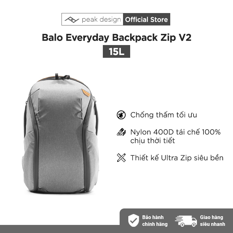 Balo Peak Design Everyday Backpack Zip v2 - Xám Nhạt