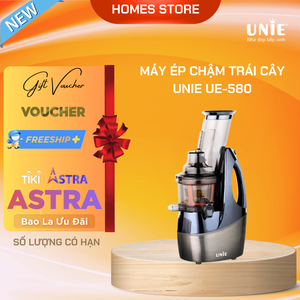 Máy Ép Trái Cây, Máy Ép Chậm UNIE UE-580 Tiêu Chuẩn Đức, Ép Kiệt Bã 99% Không Kẹt Máy Dung Tích 250 ML Công Suất 240 W - Hàng Chính Hãng