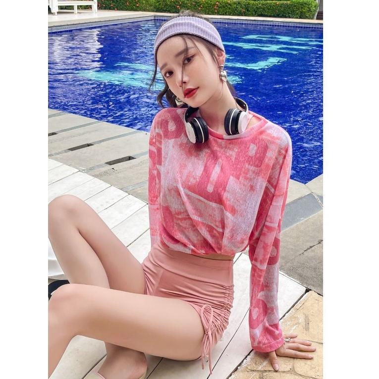Bộ đồ bơi nữ 3 chi tiết áo lưới thể thao màu sắc trẻ trung kín đáo