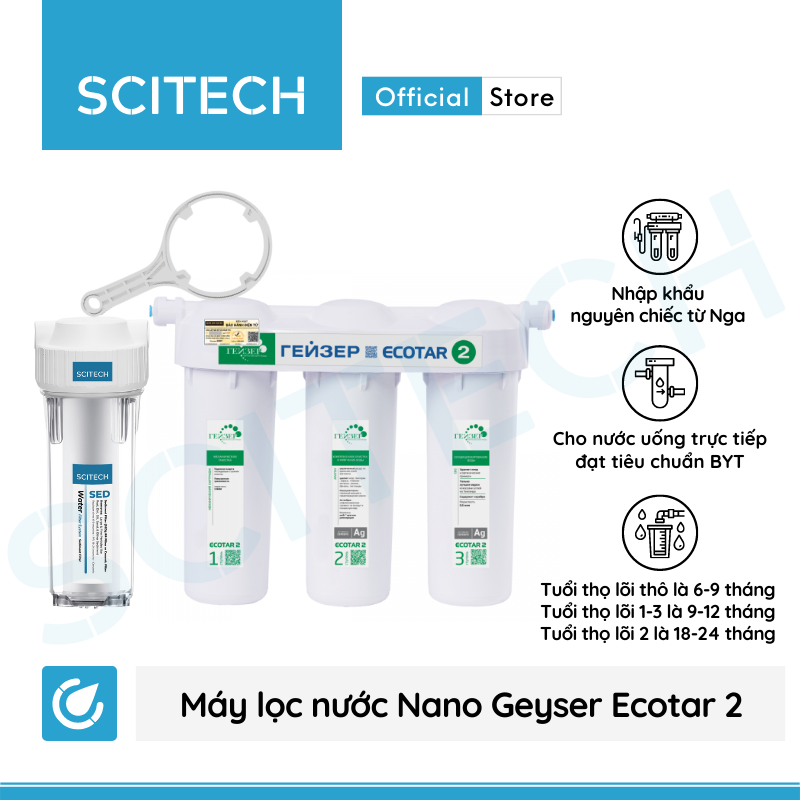 Máy lọc nước Nano Geyser Ecotar 2 kèm bộ đơn lọc thô 10 inch by Scitech - Hàng chính hãng