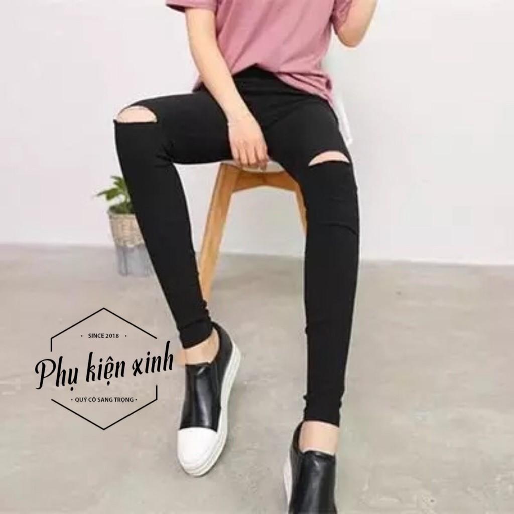 Quần jean rách gối đen Hàn Quốc
