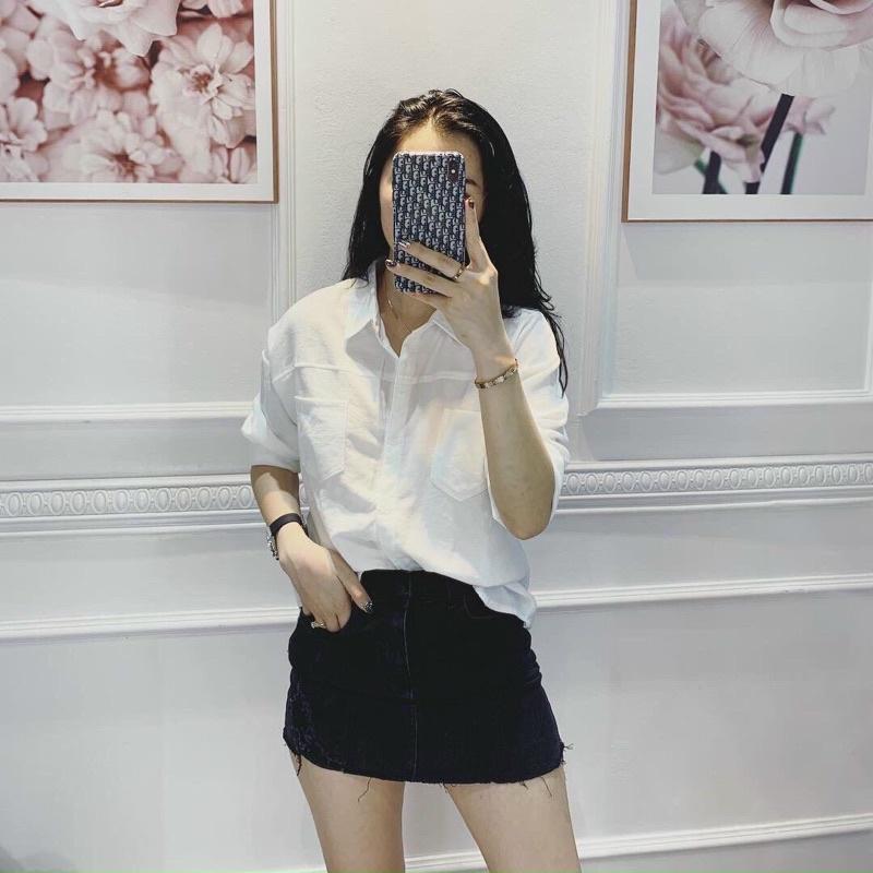 Áo sơ mi thô nhăn thụng 2 túi, Áo sơ mi kiểu dáng rộng dài tay SM7512 - NhiNhi Shop