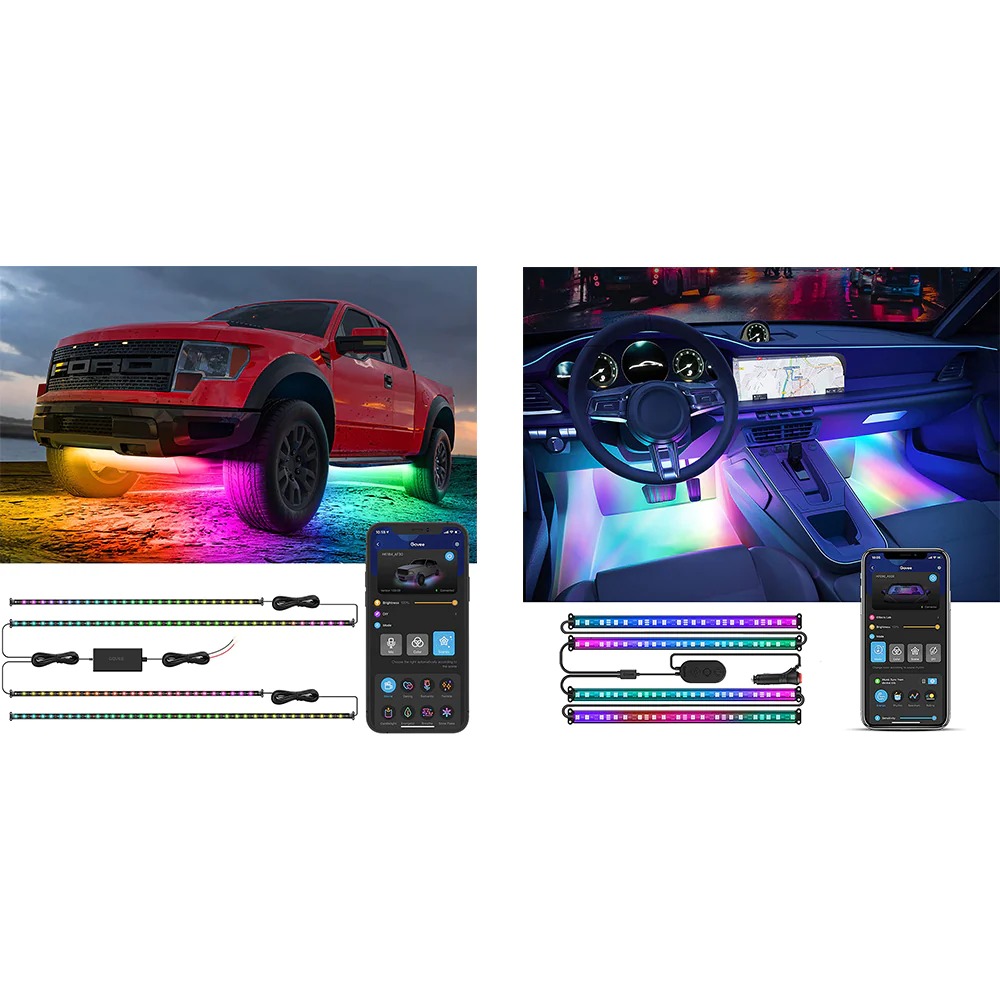 Đèn LED trong xe ô tô Govee RGBIC Interior Car Lights H7090 | Kháng nước, bền bỉ, cảm biến nhạc, tùy chỉnh màu sắc