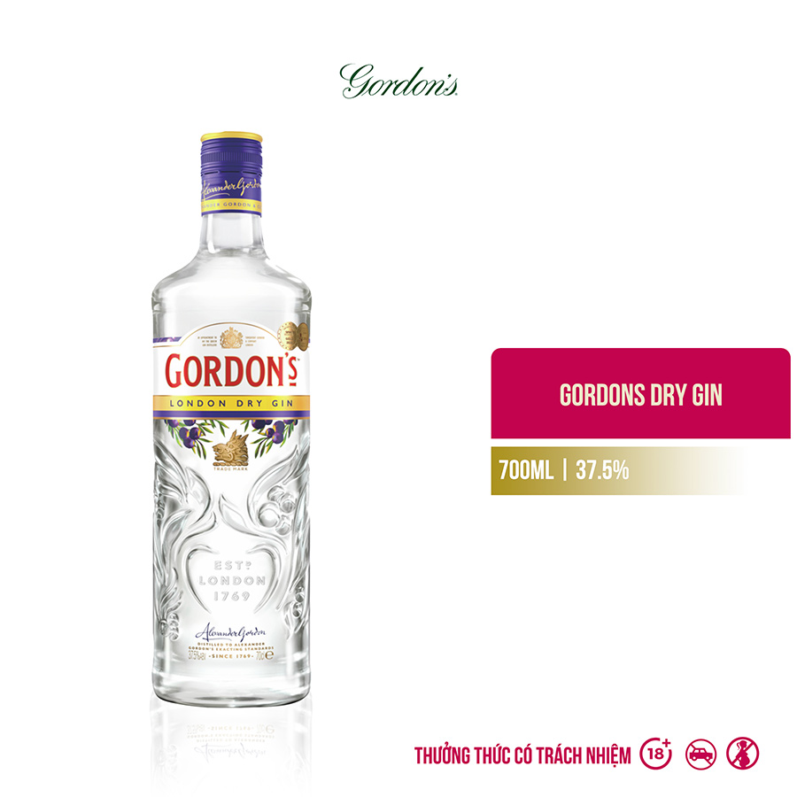 {Freeship 50K} Rượu Gordons Dry Gin 37.5% 700Ml - Rượu Gin Hương Vị Trái Cây, Thảo Mộc Tươi Mát [Không hộp]