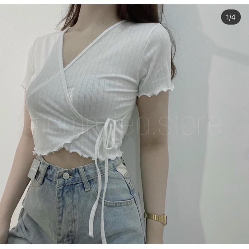 Áo Croptop Kiểu SANMAY Croptop Tay Ngắn Nữ Ôm Body Hở Ngực Sexy Hai Màu Trắng Đen AO032