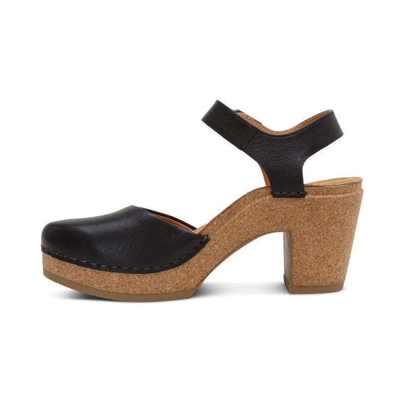 Giày sandal sức khỏe nữ Aetrex Finley Black - Giày cao gót đệm da êm, nhẹ