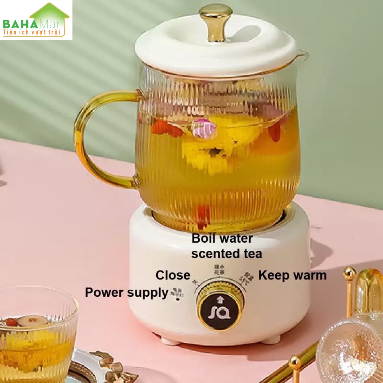 BỘ ẤM PHA TRÀ ĐIỆN CÁCH NHIỆT "BAHAMAR" dùng pha cafe, trà hoa, trà dưỡng nhan… rất nhanh gọn