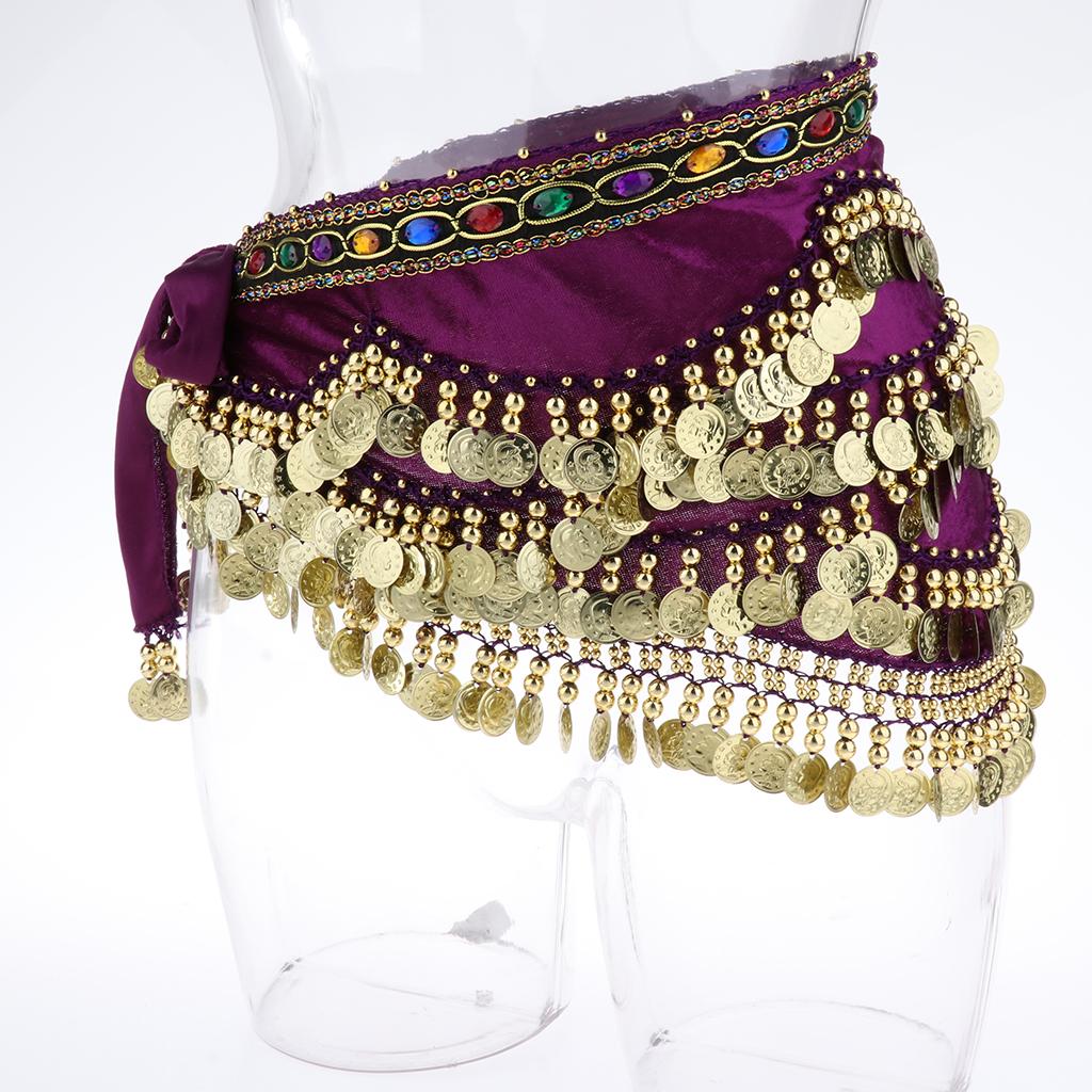 Velvet Dangling Gold  Belly Dancing Hip Skirt Scarf Wrap Belt