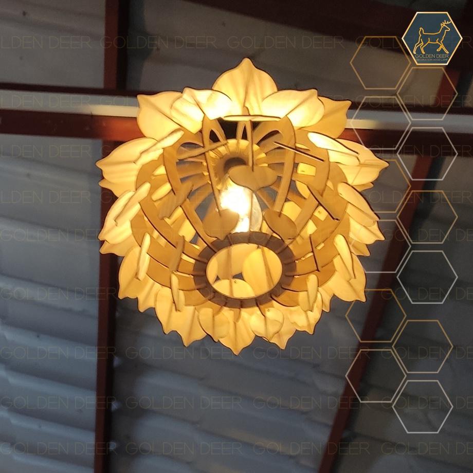 Đèn gỗ trang trí hình hoa sen thả trần, decor phòng khách,quán ăn,quầy bar cafe GD1411