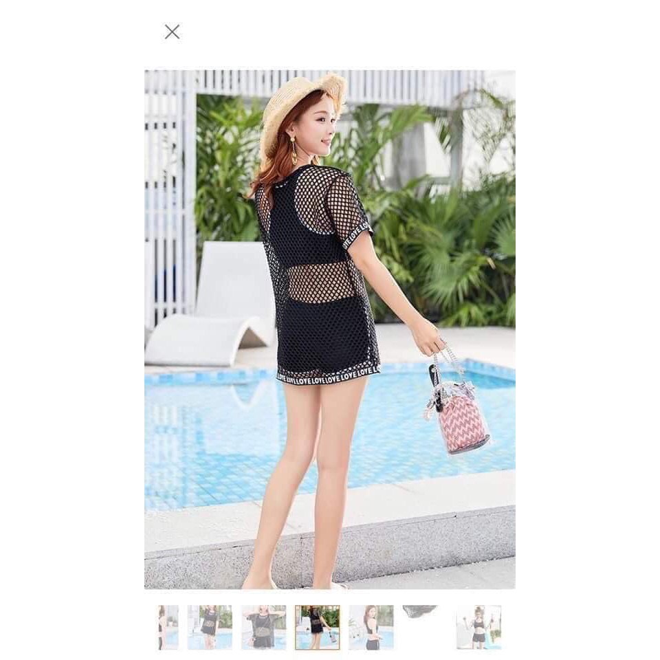 Bộ bkni 3 món, bộ đồ bơi nữ có lưới ngoài