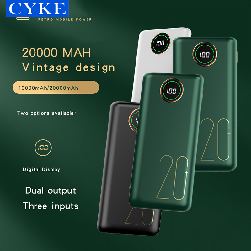 Pin sạc dự phòng CYKE 20000mAh 2.1A sạc nhanh điện thoại 2 cổng đầu ra USB và 3 cổng đầu vào (lightning/Type c/Micro usb) - Hàng Chính Hãng