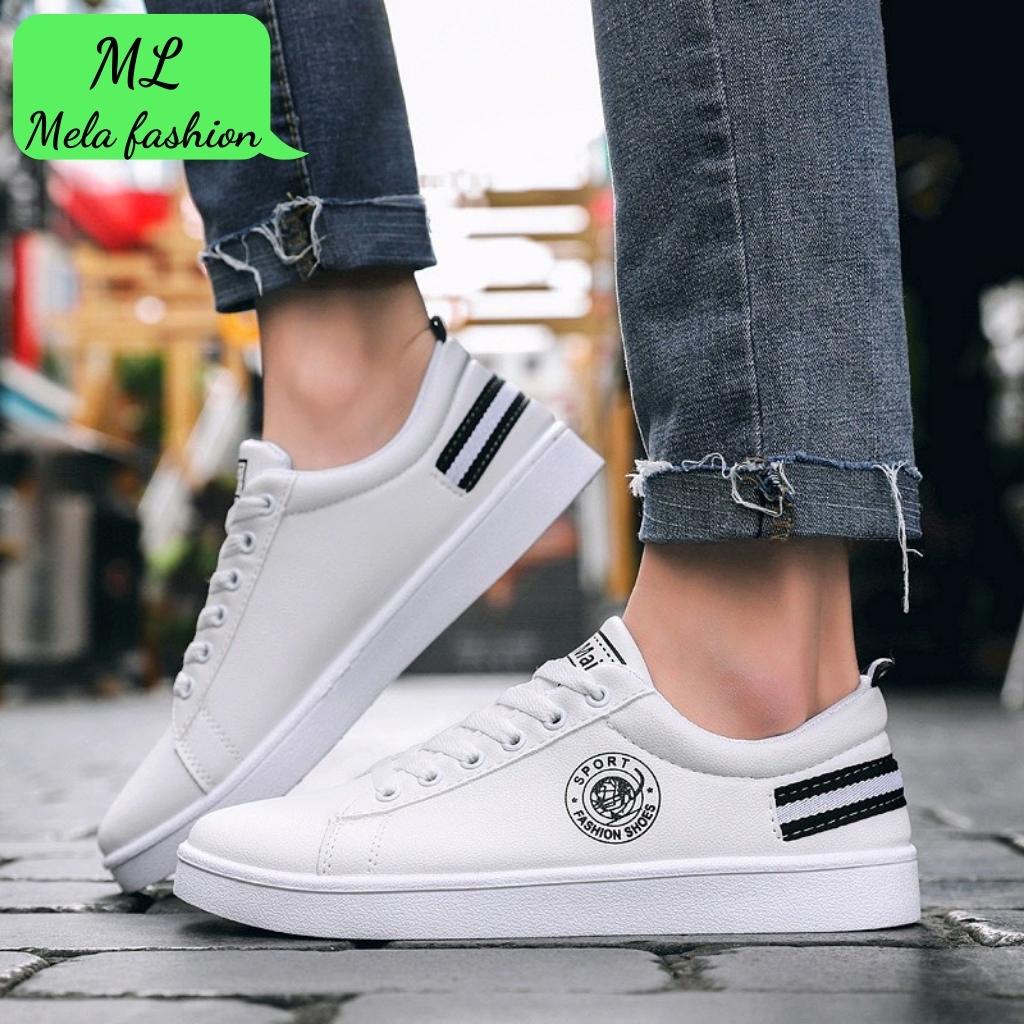 Giày thể thao nam cao cấp màu trắng gót kẻ Kumaii 2 màu phiên bản Hàn Quốc giày sneaker hottrend Sport Mela Fashion