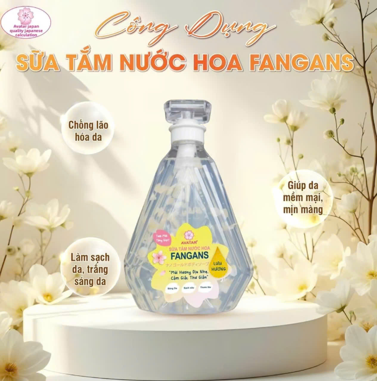 Sữa Tắm Cánh Hoa Tươi Giúp Trắng Mịn Da Hương Hoa Nước Hoa Avatar Fragrans Shower Gel 800 mL