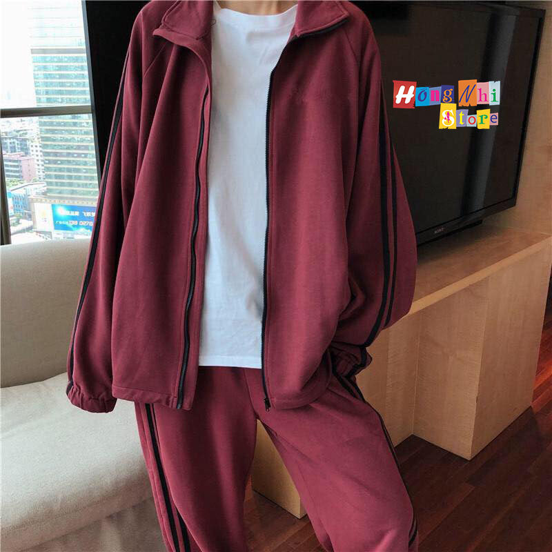 Set Bộ Thể Thao Oversize Ulzzang Unisex Áo Khoác Tay Dài Quần Jogger Dài Màu Nâu Cao Cấp - MM