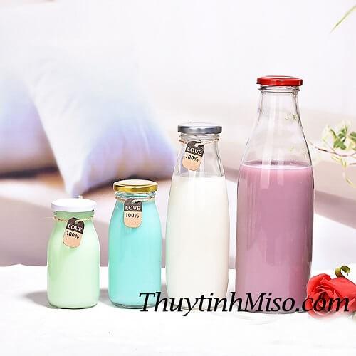 Chai lọ thủy tinh nắp thiếc đựng nước đựng sữa 200ml, 300ml, 500ml, 1000ml (chai trơn không in hình)