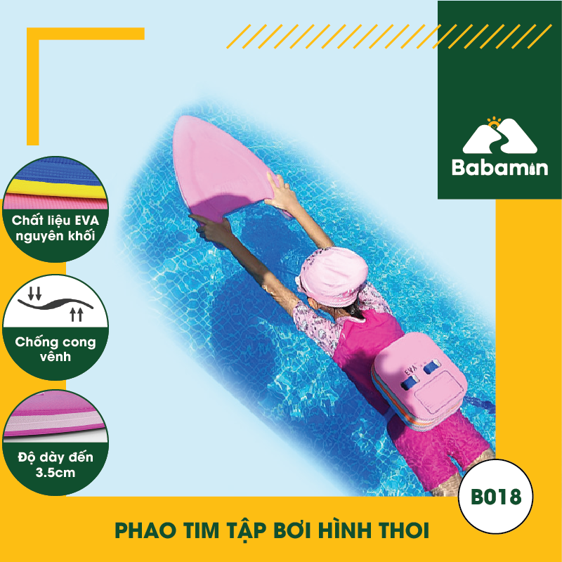 Phao Tim Tập Bơi Hình Thoi Cho Trẻ Em, Người Lớn – Mút EVA Chống Cong Vênh – B018