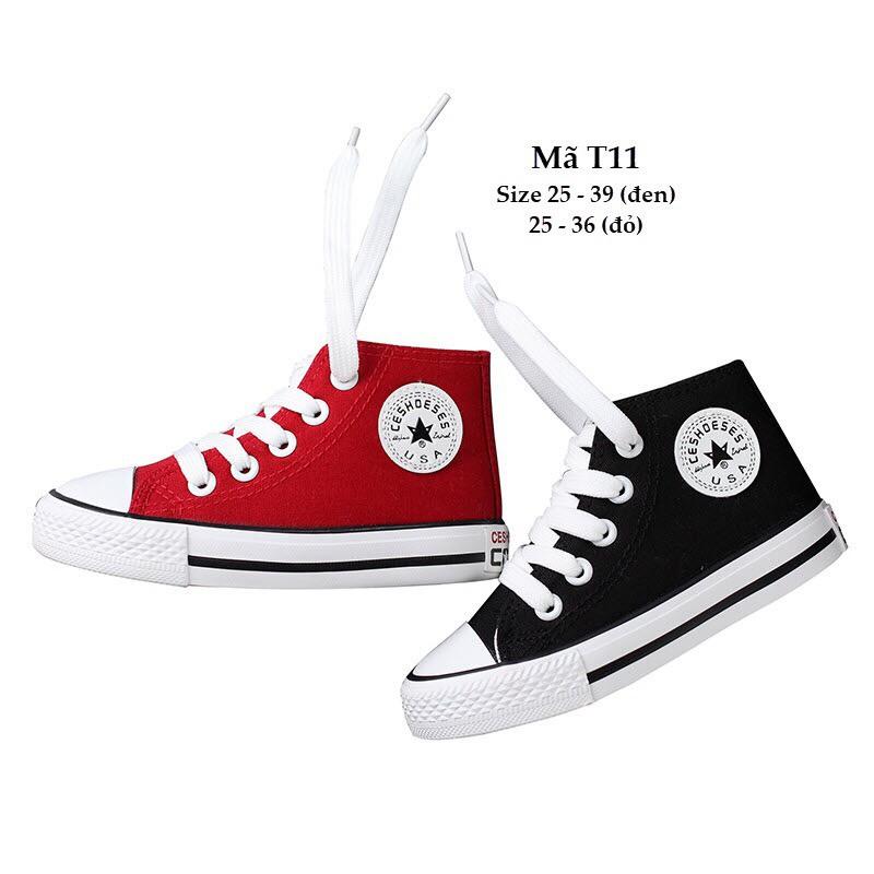 GIÀY THỂ THAO DÁNG CONVERSE CHO BÉ TRAI VÀ BÉ GÁI T11 ĐEN Kèm ảnh thực tế