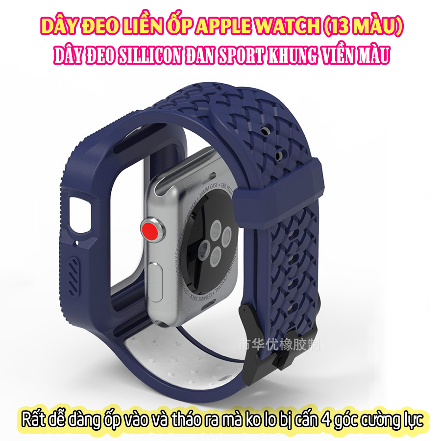 Dây Đeo liền ốp cho dành Apple Watch 7/6/5/4/3/2/1 size 38/40/41/42/44/45mm Đan Sport silicon khung viền màu - nhiều màu (tặng cường lực dẻo theo size)