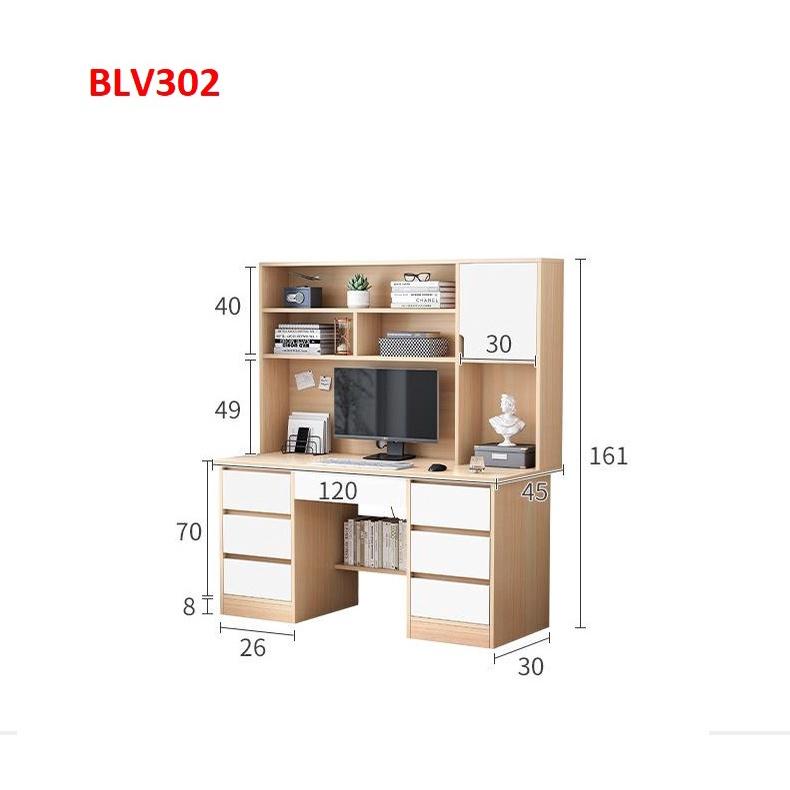 Bàn làm việc, bàn học liền kệ bằng gỗ MDF BLV302 - Nội thất lắp ráp Viendong Adv