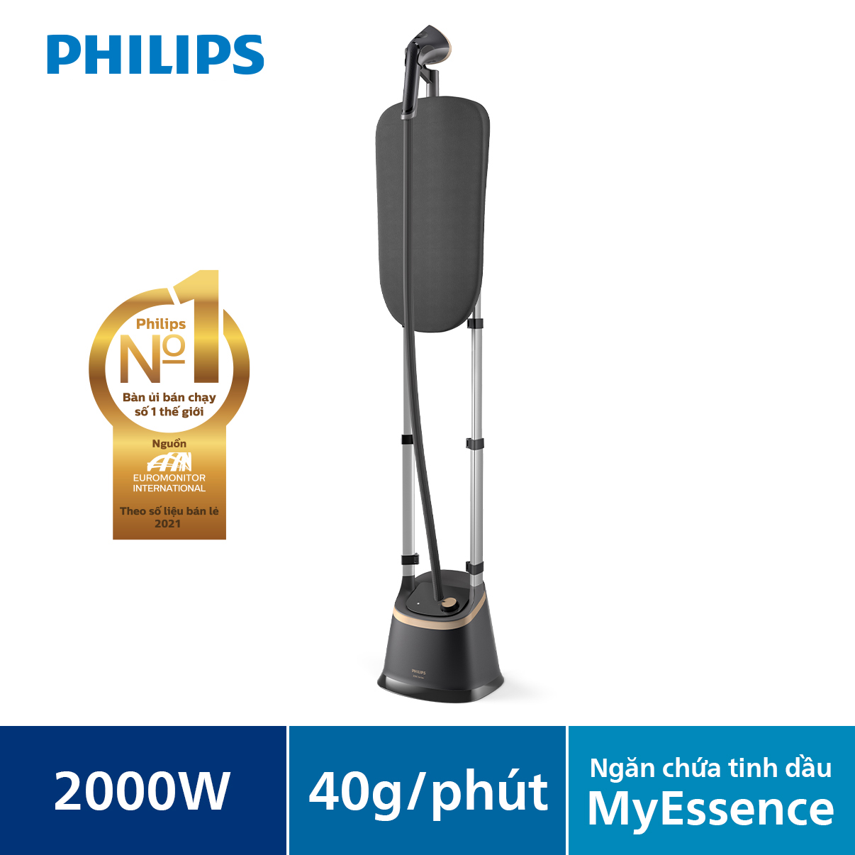 Bàn Ủi Hơi Nước Trụ Đứng Philips STE3170 /80 Có Cầu Ủi StyleBoard nghiêng, Premium (2000W) - Hàng Chính Hãng