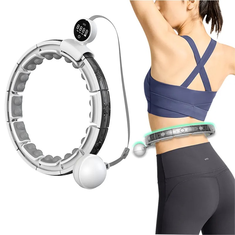 Vòng lắc eo Hula Hoop Q6 plus sử dụng pin sạc 800mA đầu massage từ tính có màn hình led đếm số vòng lượng calo tiêu thụ, có thể điều chỉnh theo kích thước vòng bụng