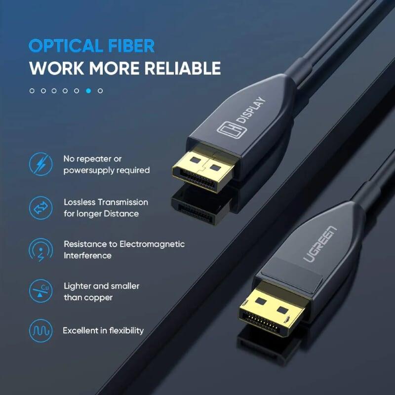 Ugreen UG60270ED027TK 10M Màu Đen DisplayPort 1.4 Optical fiber Male to Male cable 4K @144 Hz - 8K@ 60Hz - HÀNG CHÍNH HÃNG