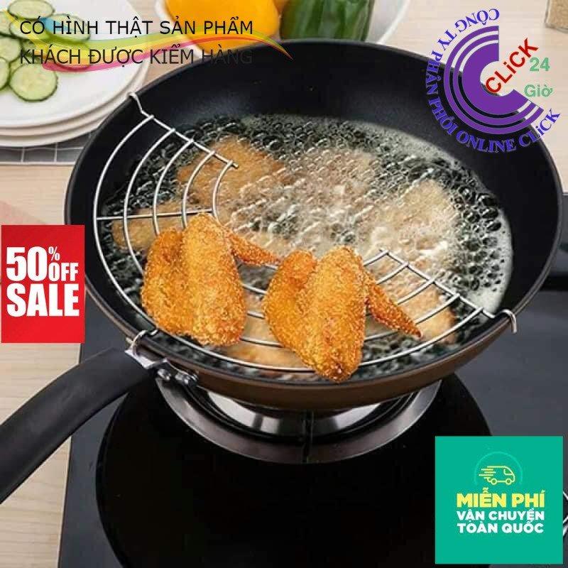 Vĩ Gác Chảo Chiên Rán Róc Dầu Mỡ Loại Dày Bằng Inox Size Lớn 28-30 - Hàng Cao Cấp