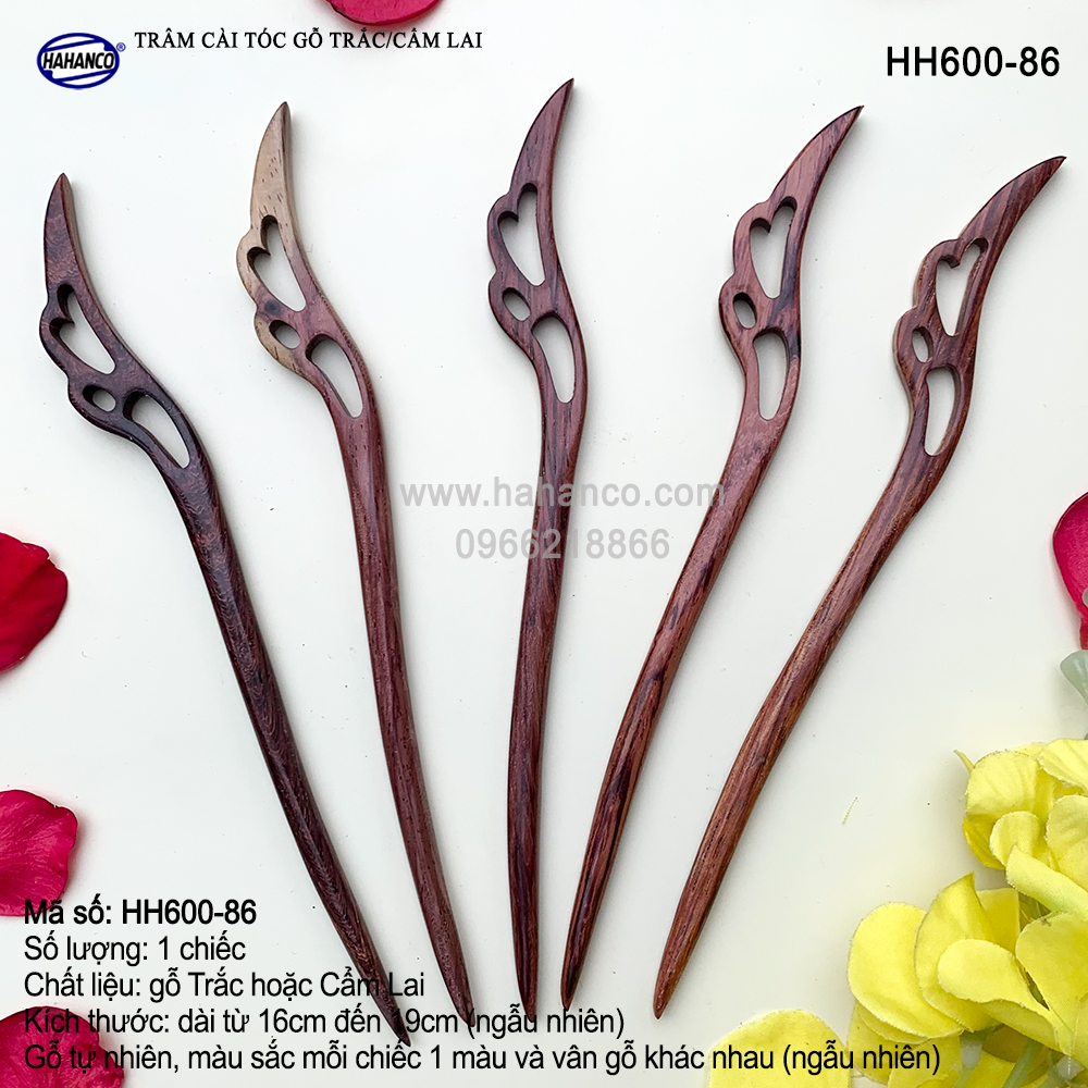 Trâm cài tóc bằng gỗ Cẩm Lai/Trắc HH600 - phong cách cổ trang, điêu khắc sang chảnh HOT TREND cho nữ - HAHANCO