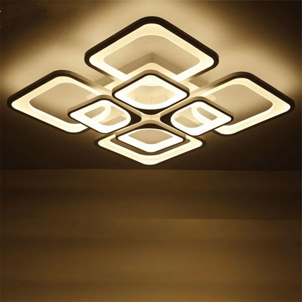 Đèn LED mâm ốp trần hiện đại trang trí phòng khách, phòng ăn- Đèn Led ô vuông 3 chế độ màu, có điều khiển từ xa
