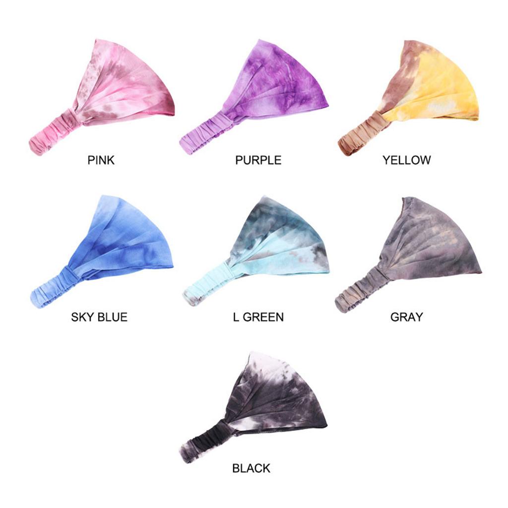 Tie-Dye Headband Stretch Wide Hair Wrap Hair Band Yoga Headwear Yellow