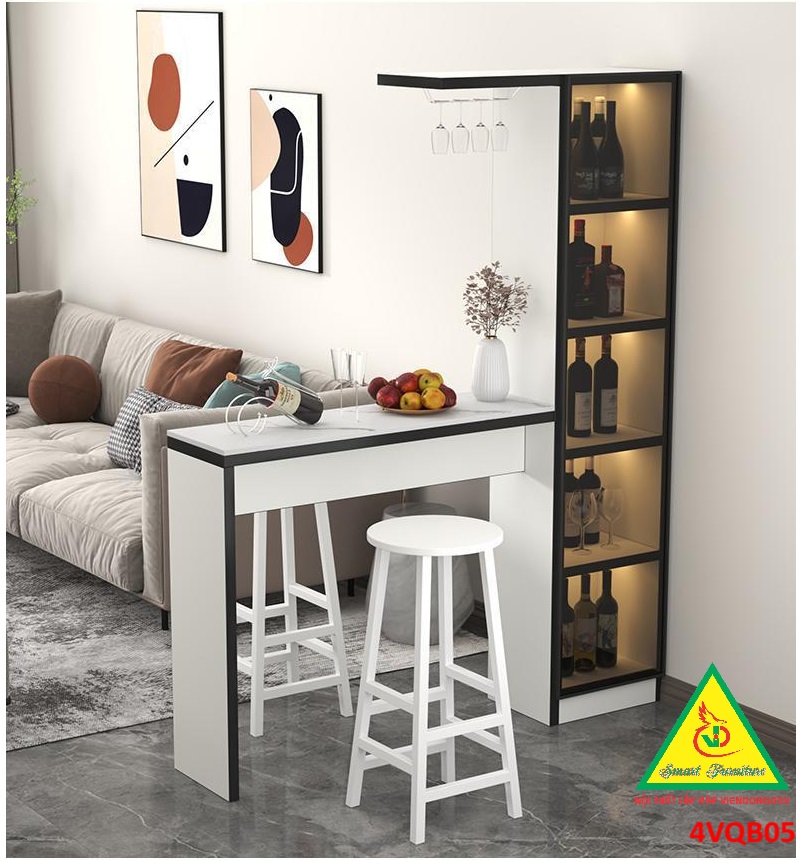 Quầy bar mini, quầy bar kiêm vách ngăn phòng khách nhà bếp 4VQB05 ( Không kèm ghế )- NỘI THẤT LẮP RÁP VIENDONGADV