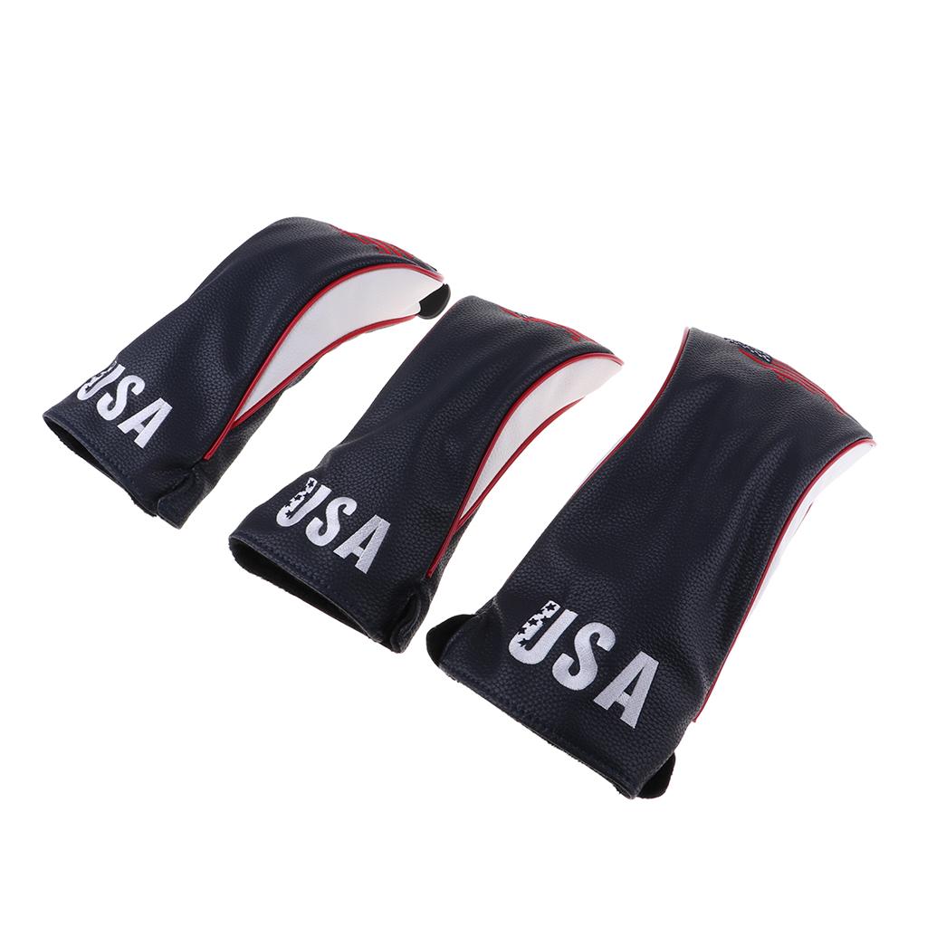 3 Pieces Sports Golf Club Headcover 460cc Driver Wood Head Cover No. 1 3 5